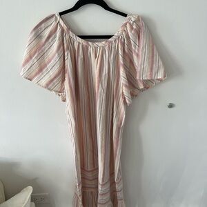 Warm Striped Mid Length Dress with Belt